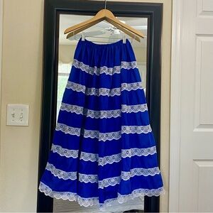 Blue Folkloric Skirt with White Lace – Traditional Mexican Fiesta Costume